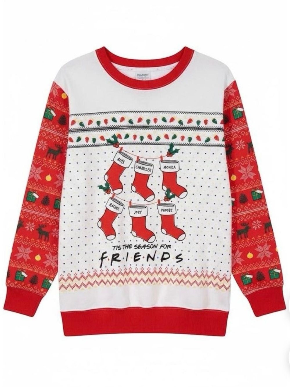 Holiday 'Friends' Stocking Sweater - Red & White